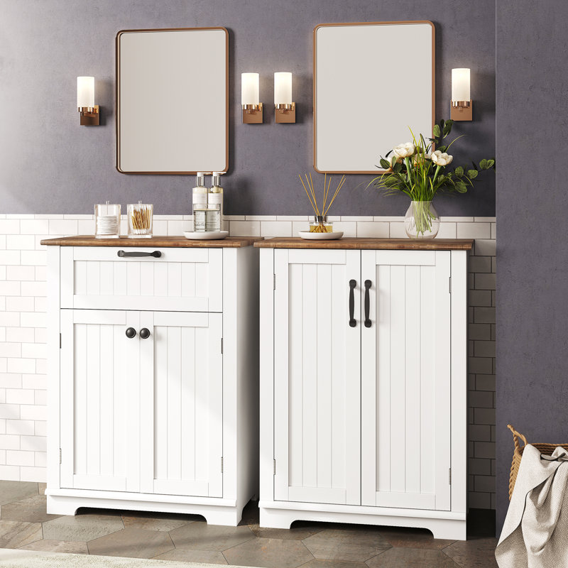 Fitueyes Bathroom Free Standing With Doors And Drawer, White